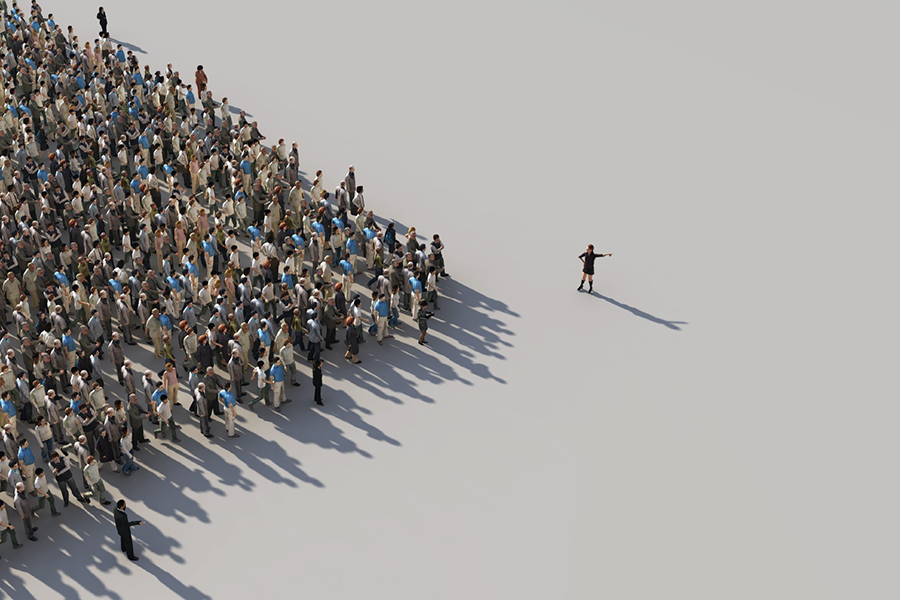 crowd shaped like an arrow